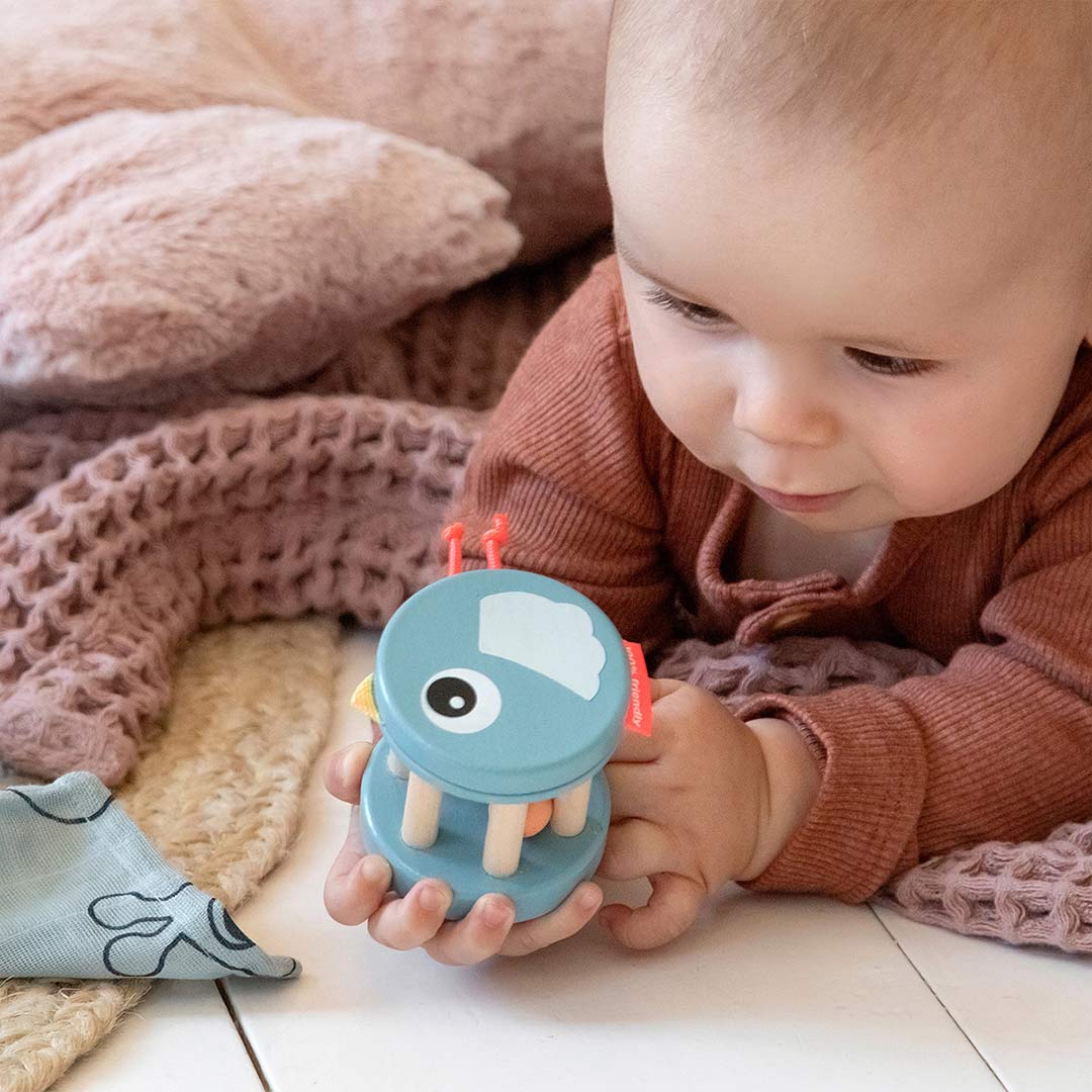 Done by Deer Wooden Rattle - Blue - Birdee