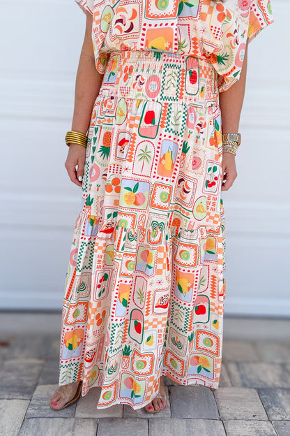 Karlie: Fruit Basket Smock Tier Maxi Skirt