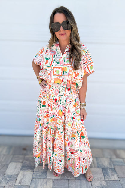 Karlie: Fruit Basket Smock Tier Maxi Skirt