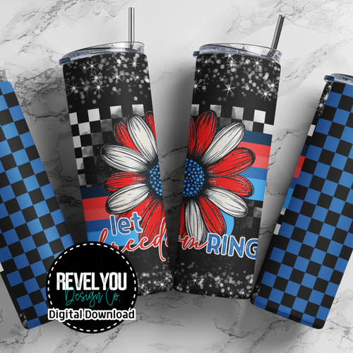 Let Freedom Ring Retro Floral Blue - Digital Tumbler PNG