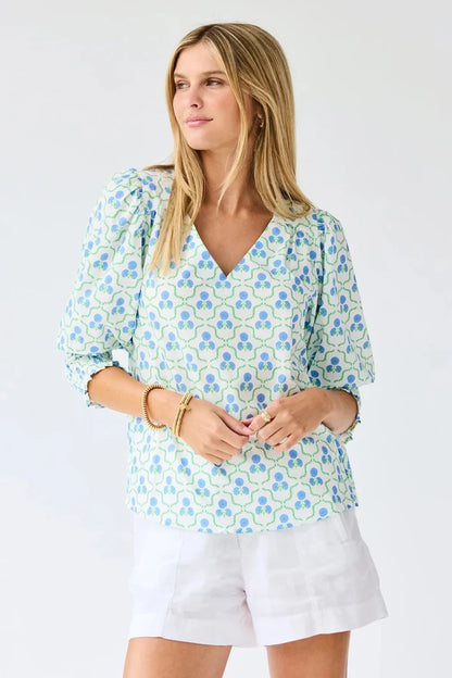 Mary Square: Ashlyn Top Sweetbriar Lattice Blue - B Social Boutique