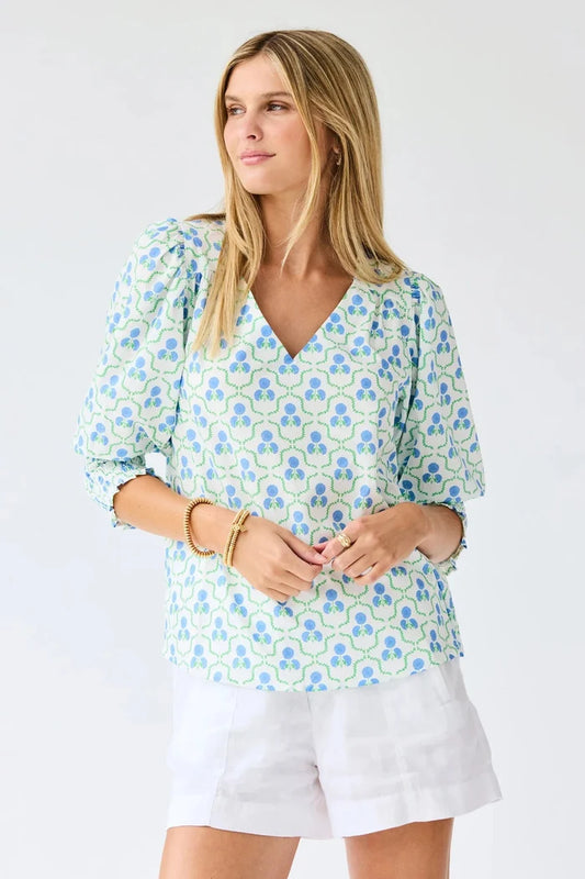 Mary Square: Ashlyn Top Sweetbriar Lattice Blue - B Social Boutique