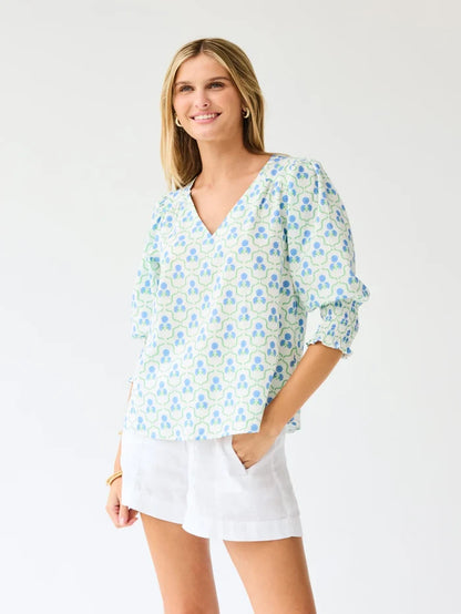 Mary Square: Ashlyn Top Sweetbriar Lattice Blue - B Social Boutique