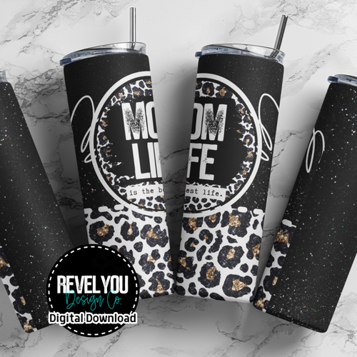 Mom Life Glitter Black Panel - Digital Tumbler PNG