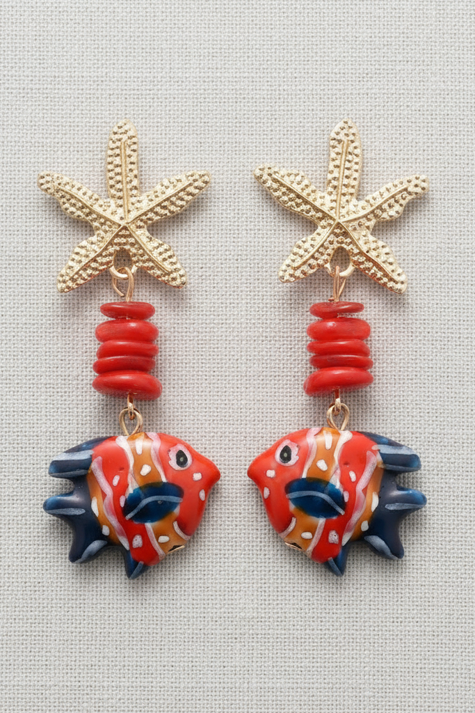 Oceanic Starfish and Fish Earrings