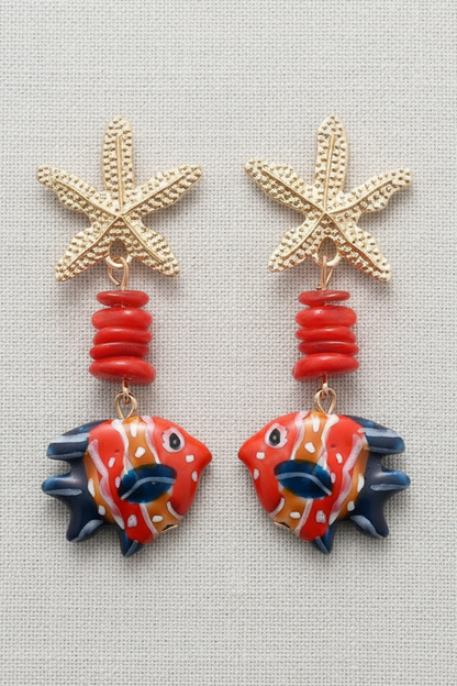 Oceanic Starfish and Fish Earrings