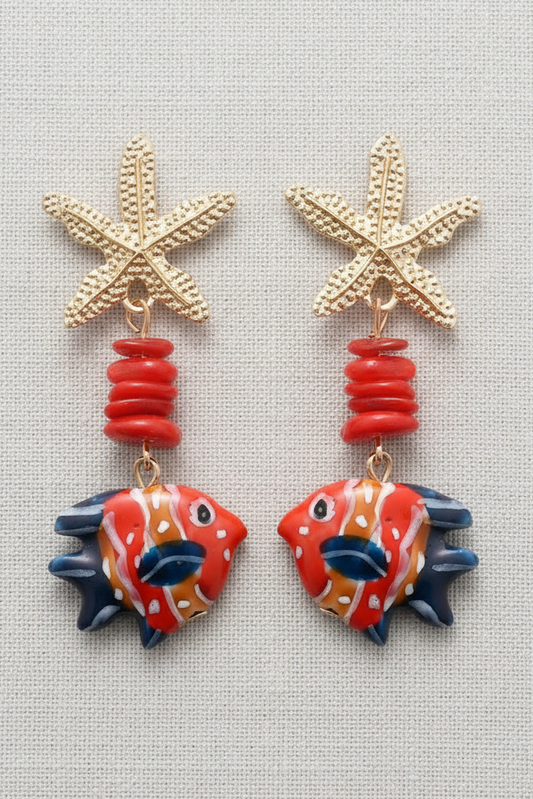 Oceanic Starfish and Fish Earrings