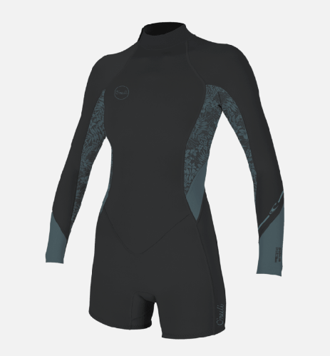 O'Neill Women's Bahia 2/1mm Back Zip Spring Wetsuit in Tempered Steel, Shaded Island Sky & Shade