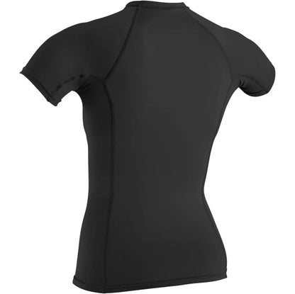 O'Neill Women's Basic Skins Short Sleeve Rash Guard - Black/ Blue logo