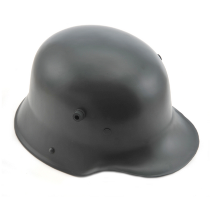 A replica German Stahlhelm rounded helmet with a smooth surface and two small protrusions on the front.