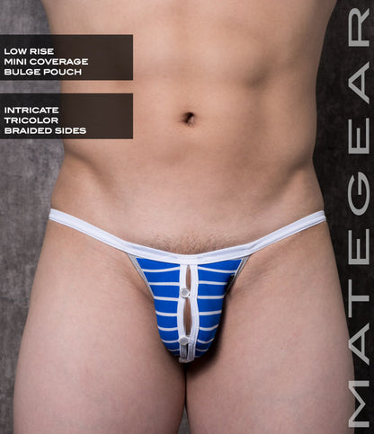 Sexy Mens Swimwear Xpression Ultra Swim Pouch Bikini - He Ran (Button Front) Blue White Striped