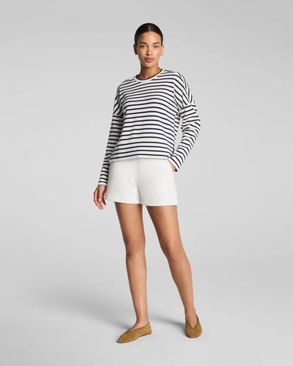Spanx AirEssentials® Crewneck Long Sleeve Top - Powder/Timeless Navy Stripe