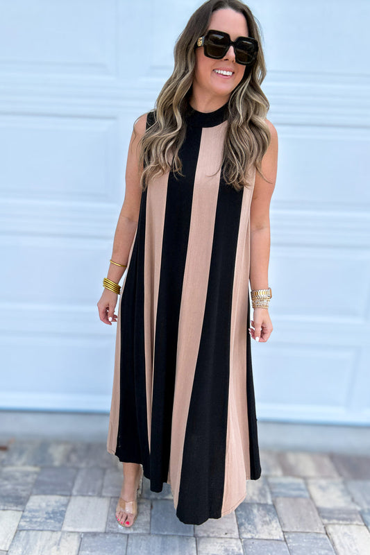 THML: Color Block Maxi Dream Dress - Black + Khaki