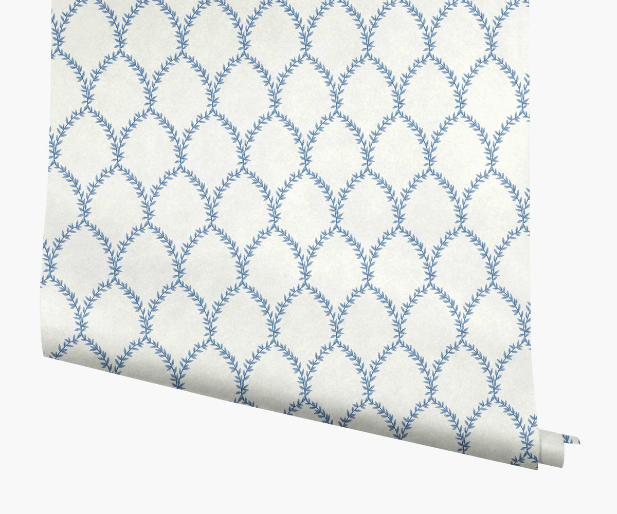 Laurel Wallpaper - Blue & White