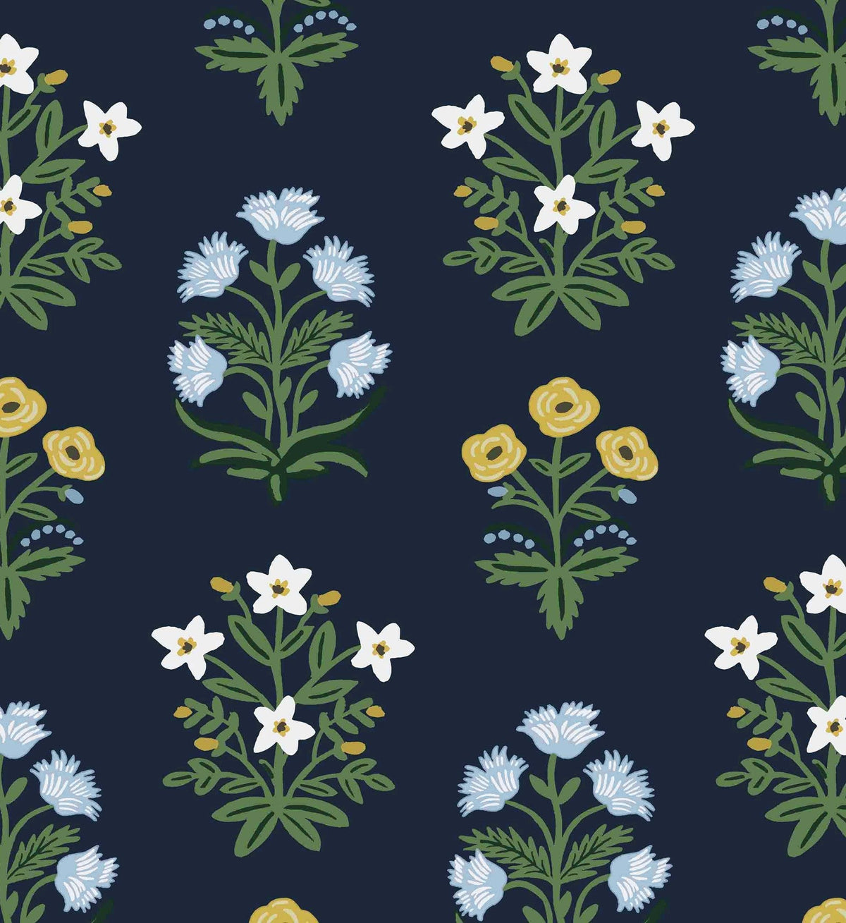 Mughal Rose Wallpaper - Navy