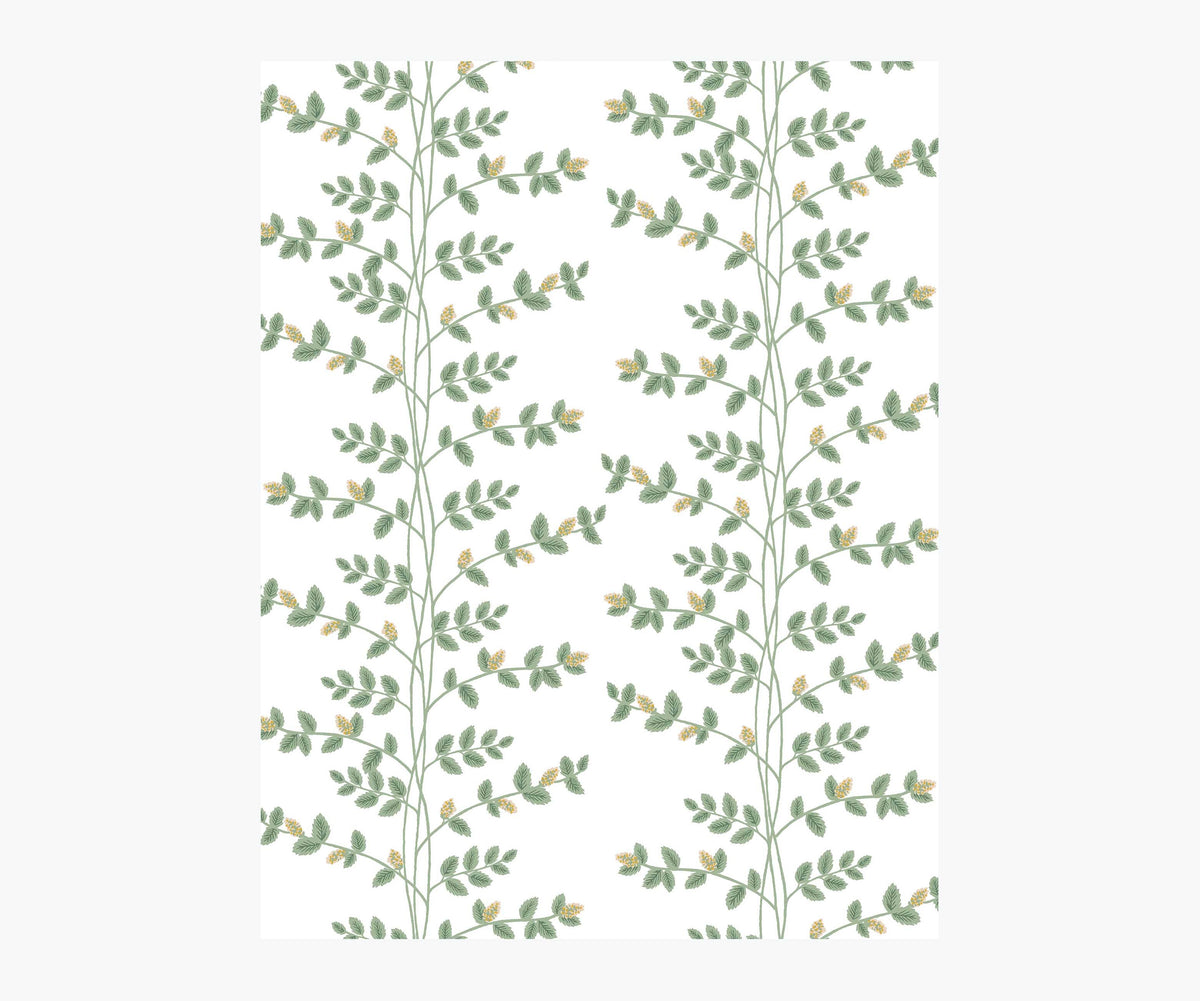 Climbing Vines Wallpaper Sample - White & Metallic Gold