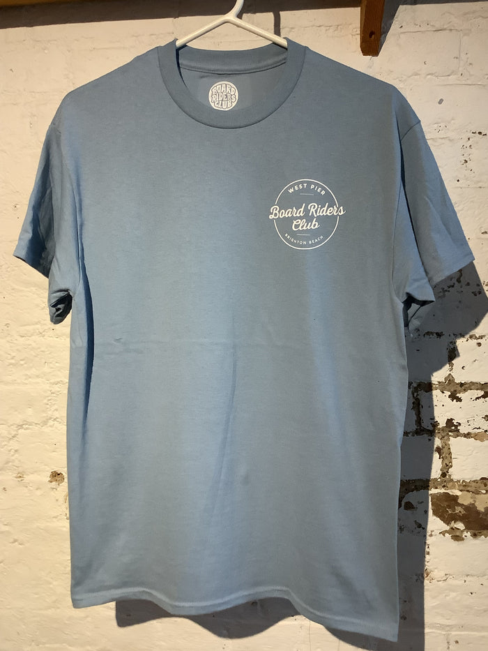 West Pier T-shirt - ‘Board Riders Club’ Circle Logo - Stone Blue