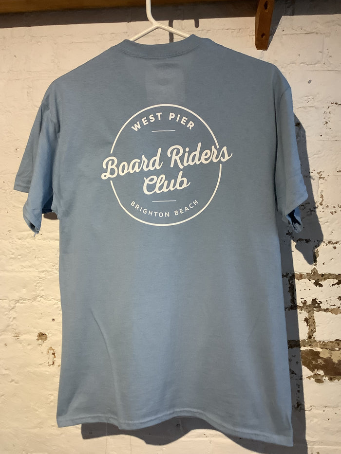 West Pier T-shirt - ‘Board Riders Club’ Circle Logo - Stone Blue