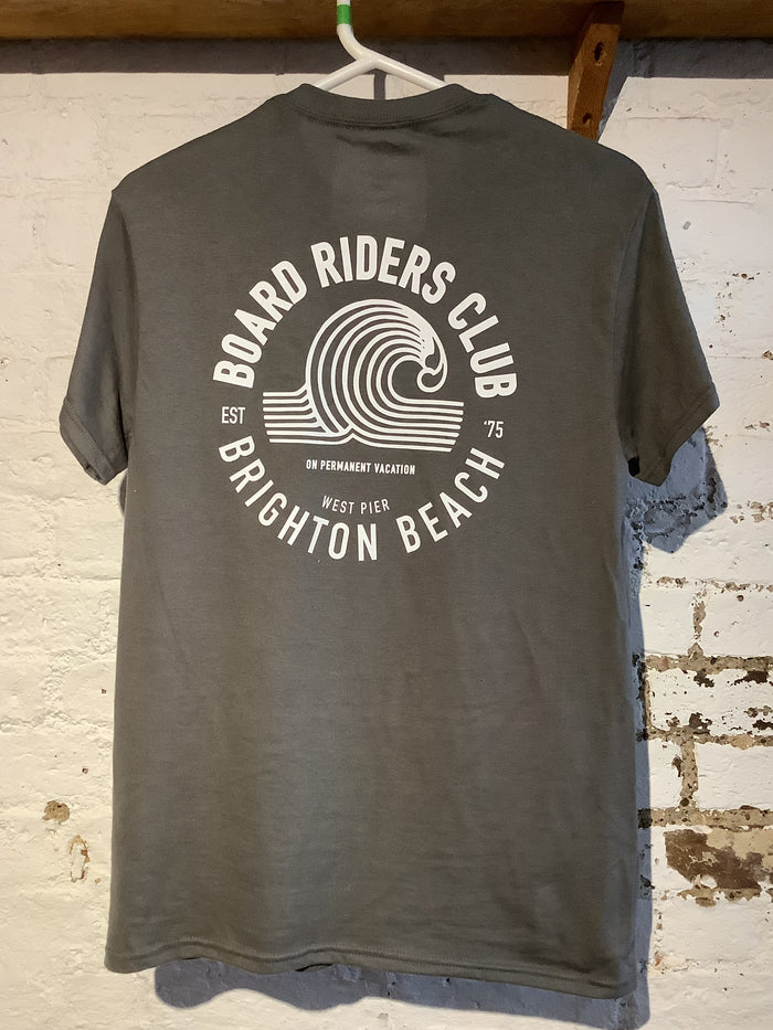 West Pier T-shirt - ‘Board Riders Club’ Wave Logo - Charcoal