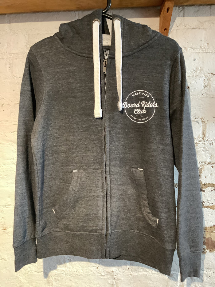West Pier Zip Hoodie - ‘West Pier - Boardriders Club’ Circular Logo - Black Melange