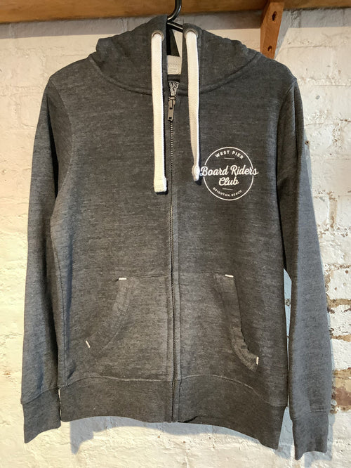 West Pier Zip Hoodie - ‘West Pier - Boardriders Club’ Circular Logo - Black Melange