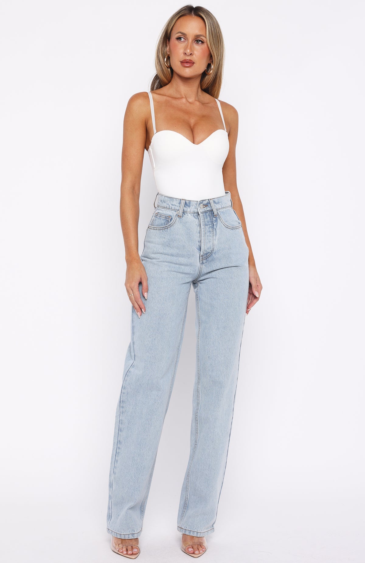Always With Me High Rise Straight Leg Jeans Mid Blue