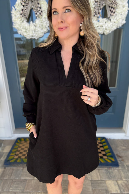 Year Round Classic Ribbed Shift Dress - Black - B Social Boutique