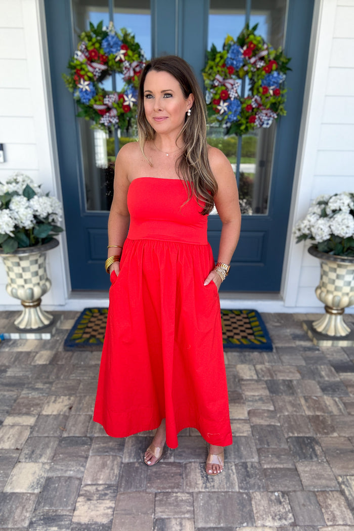 Z Supply: Sunsought Strapless Midi Dress - Lychee
